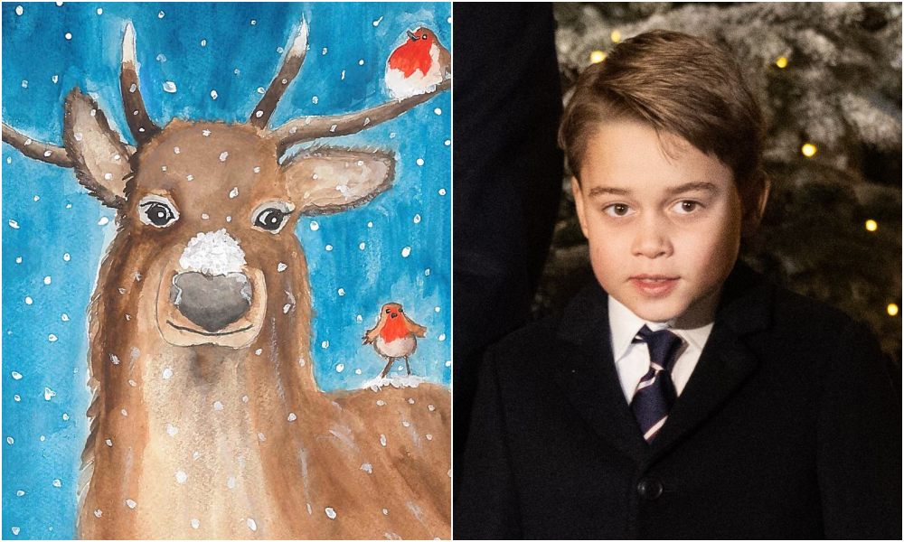 William And Kate Release Handpainted Christmas Card By Prince George Raindeer painting