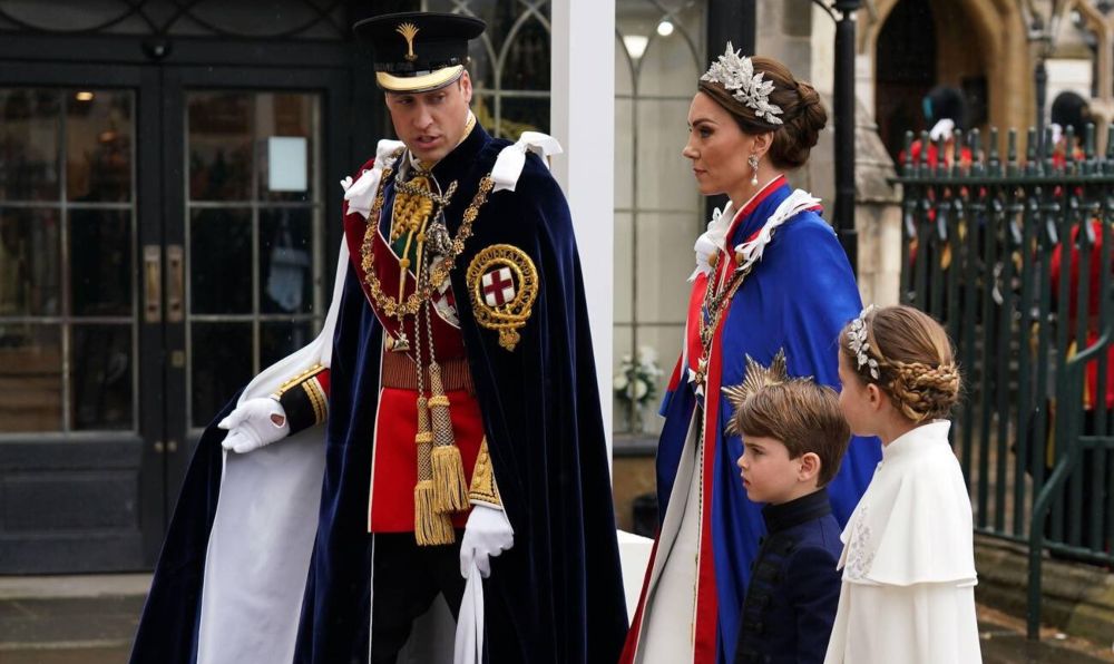 William, Kate, Charlotte And Louis Arrive At King Charles Coronation