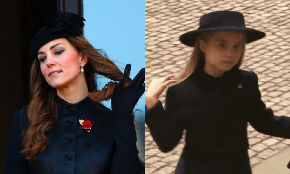 Princess Kate and Princess Charlotte hair flip