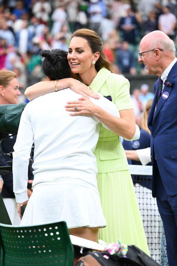 Princess Catherine The Princess of Wales consoling Ons Jabeur after losing