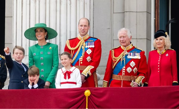King Charles greeted onlookers with Camilla by his side, as well as William, Kate, George, Louis and Charlotte.