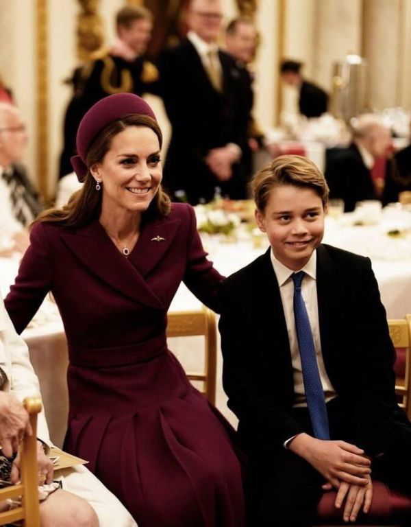 The Princess of Wales and Prince George of Wales attend a tea party with Second World War veterans