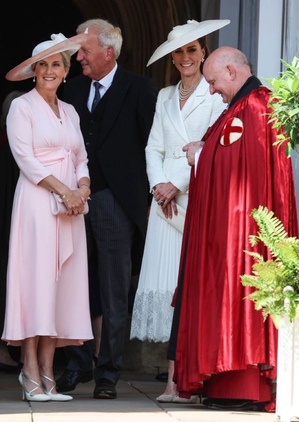 Princess Kate and the Duchess of Edinburgh standing side-by-side outside the chapel