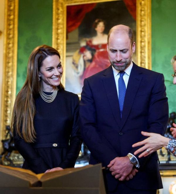 The Prince and Princess of Wales view a special exhibition of items relating to Germany
